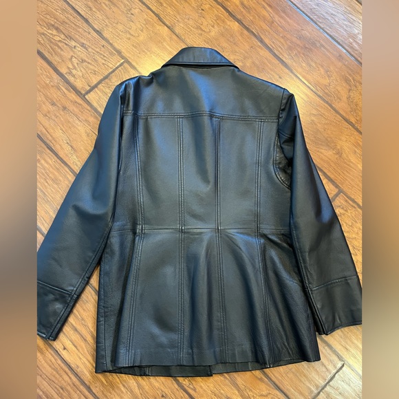 Nice! East 5th genuine leather black coat jacket women’s large button down - Picture 13 of 16